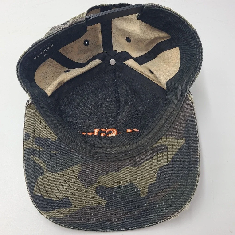 Quiksilver Hat Snapback Camo Green Brown Black Orange Logo Surf Skate Distressed